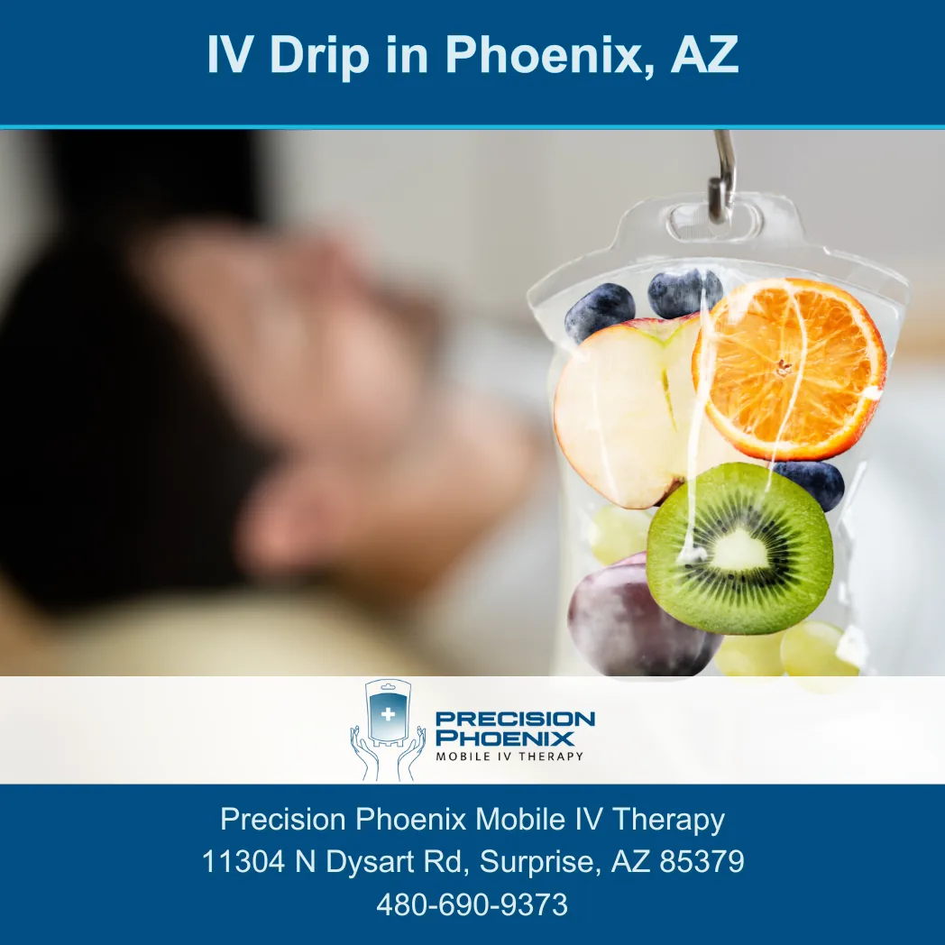 Precision Phoenix licensed medical professional preparing a mobile IV in Phoenix, AZ